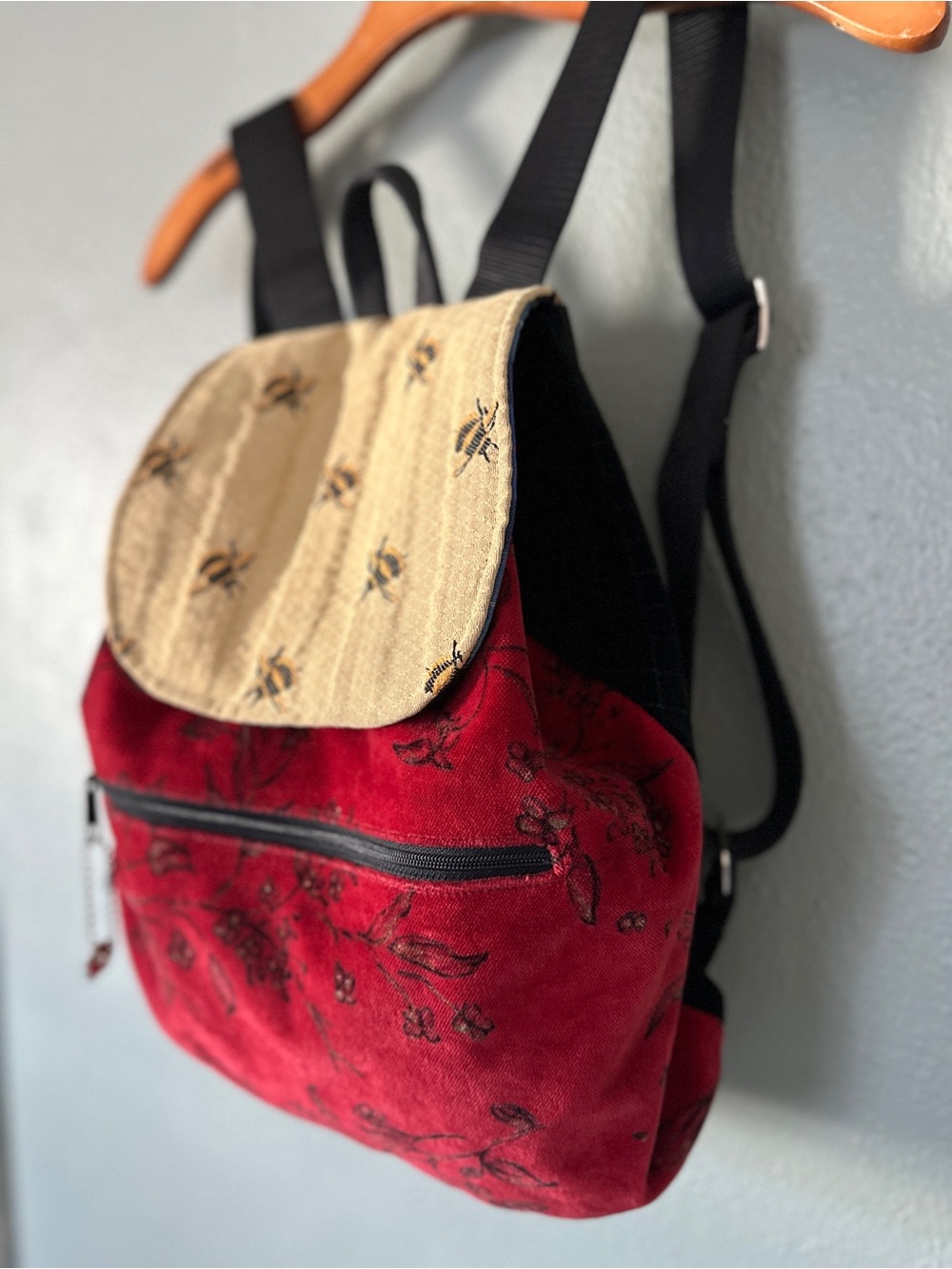 Nordic House Designs Red Velvet Bumblebee Backpack Bag - Picture 2 of 15